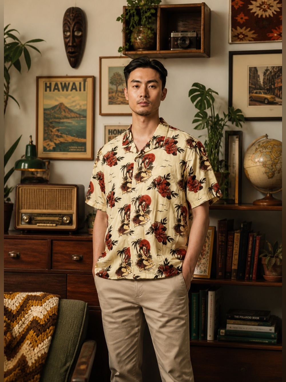 VSTR Tropical Print Button-Up Shirt, Size Large Mens eclectic grandpa vibe